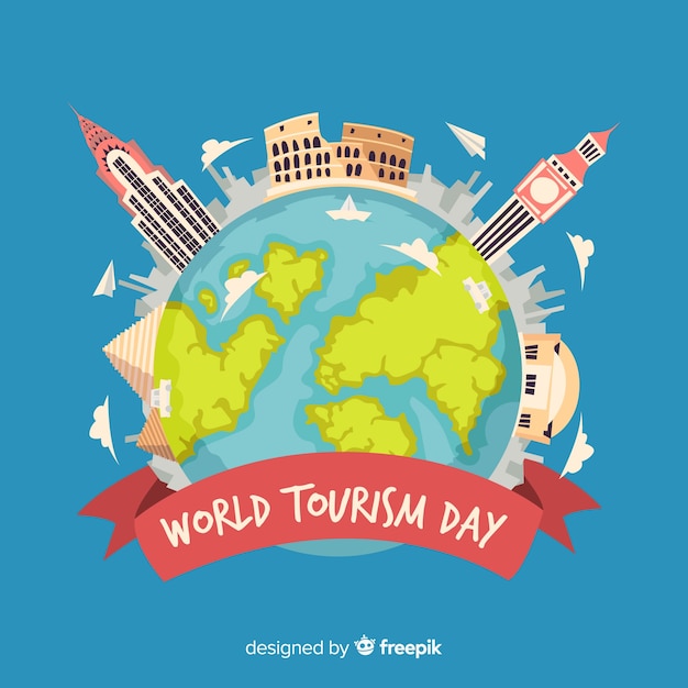 Free Vector flat design tourism day with landmarks