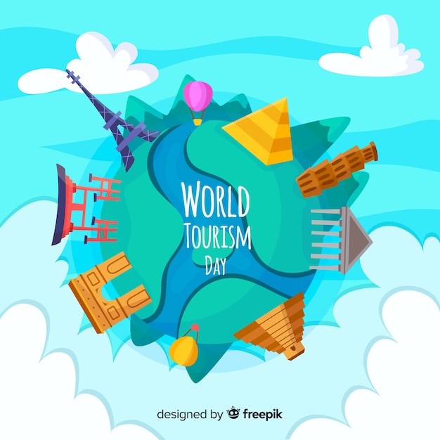 Free Vector flat design tourism day with landmarks