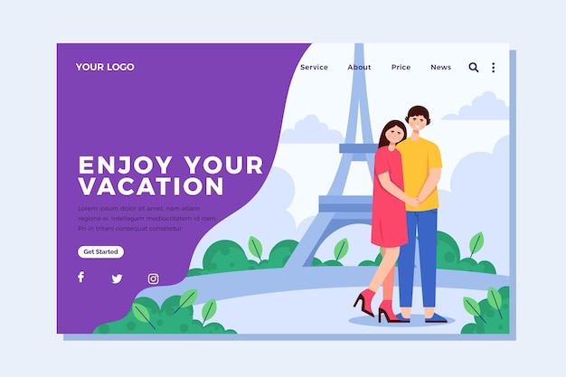 Flat design travel landing page template