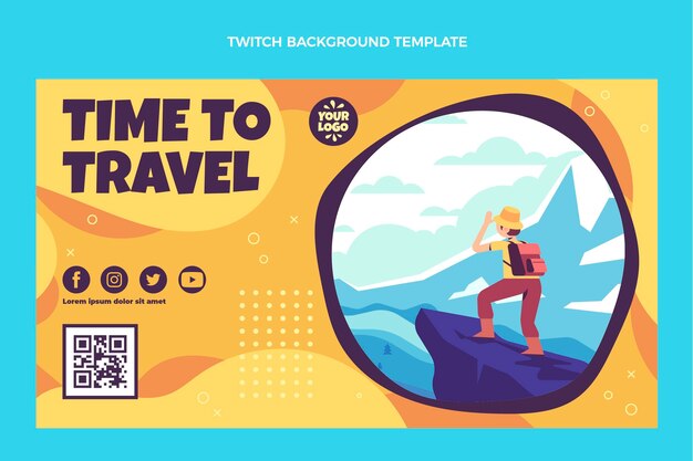 Flat design travel twitch background