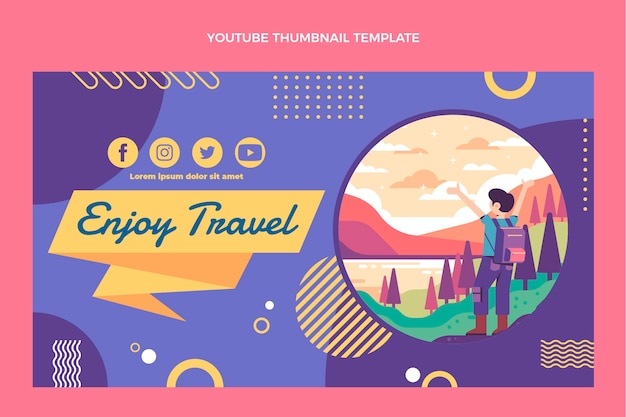 Free vector flat design travel youtube thumbnail