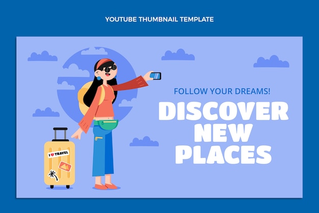 Free vector flat design travel youtube thumbnail