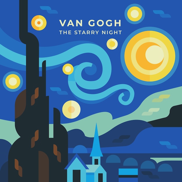 Free Vector flat design van gogh painting illustration