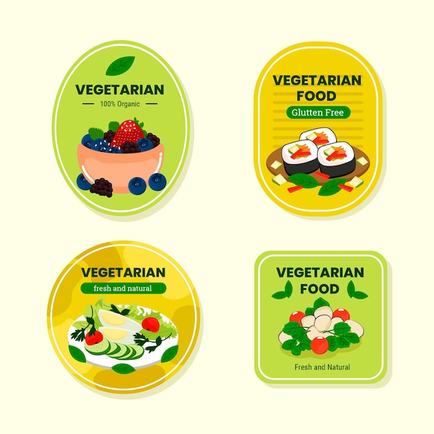 Free Vector flat design vegetarian badge collection