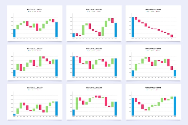 Free Vector flat design waterfall chart infographic collection