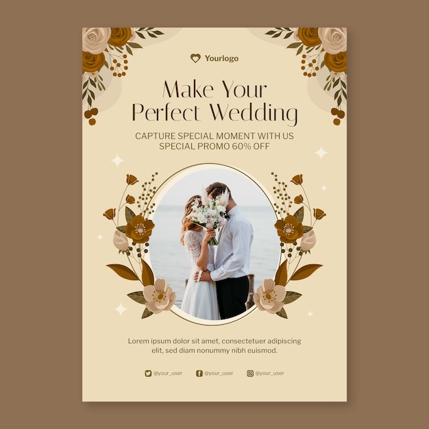 Free Vector flat design wedding celebration poster template