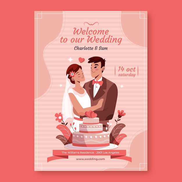 Free Vector flat design wedding celebration poster