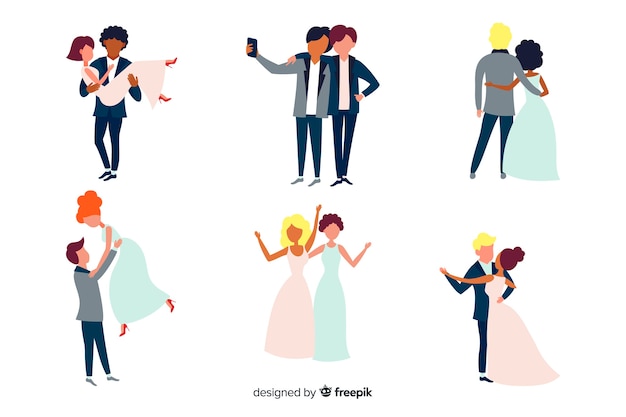 Free Vector flat design wedding couple set