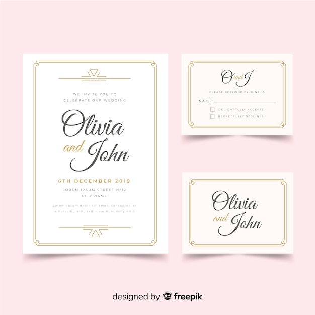 Free vector flat design wedding stationery template