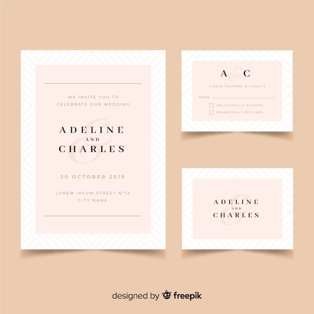 Free Vector flat design wedding stationery template