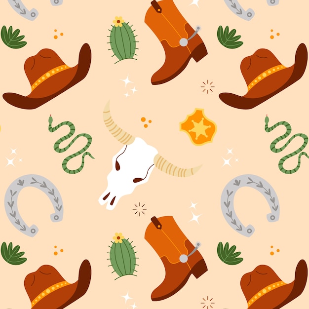 Flat design western seamless pattern