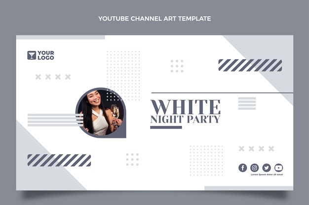 Flat design white party youtube channel art