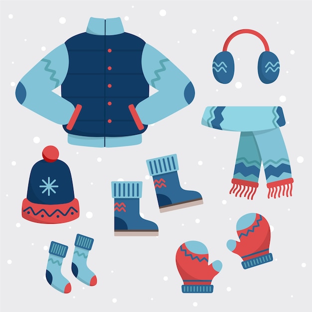 Flat design winter clothes and essentials