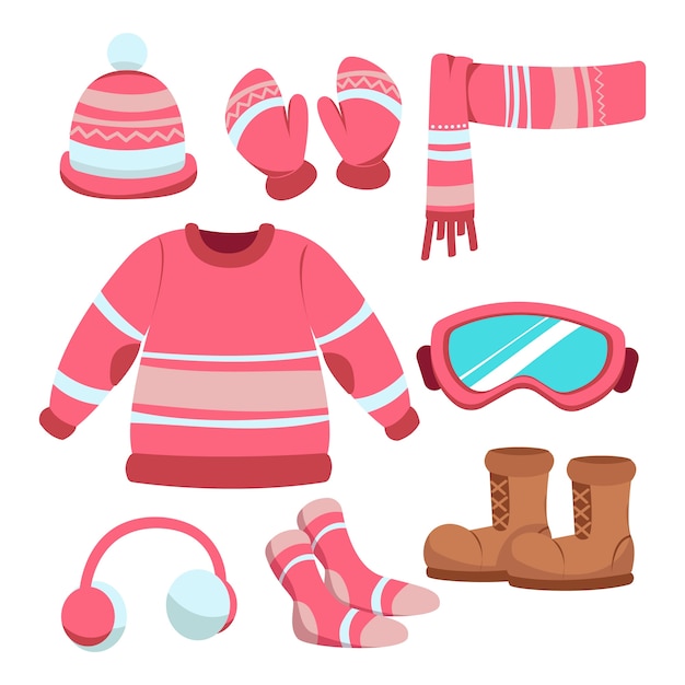 Free vector flat design winter clothes and essentials