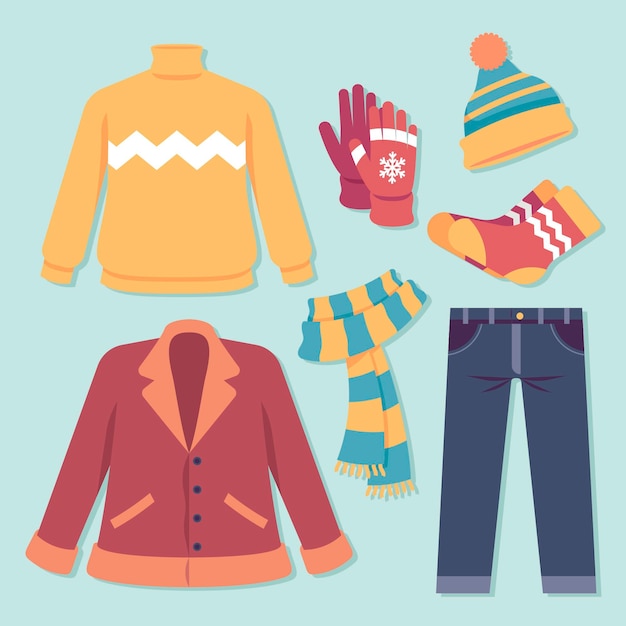Free vector flat design winter clothes and essentials