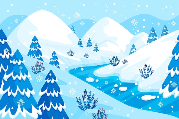 Free Vector flat design winter landscape background