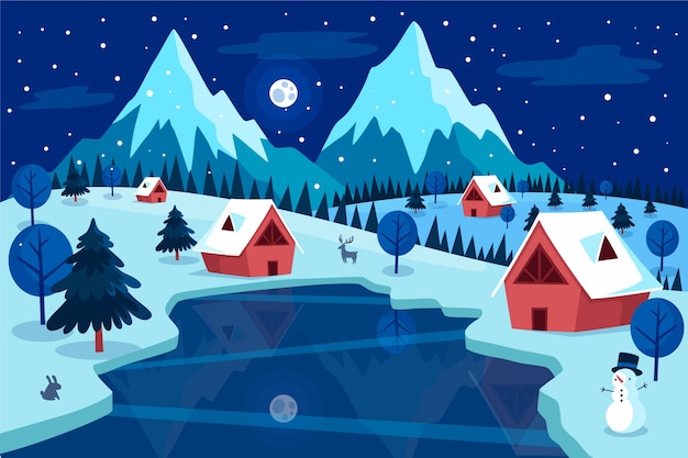 Free Vector flat design winter landscape concept