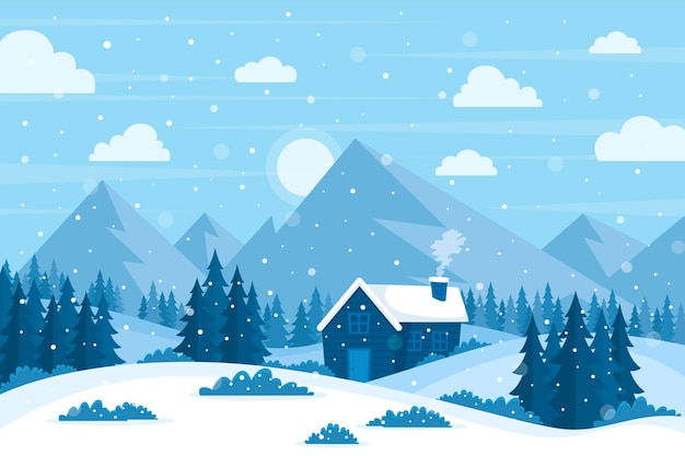 Flat design winter landscape