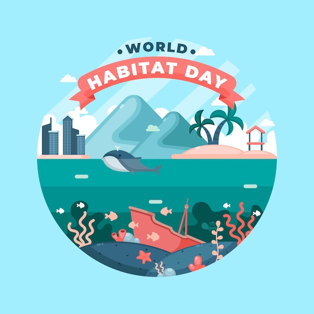 Flat design world habitat day concept