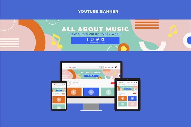 Free Vector flat design youtube banner