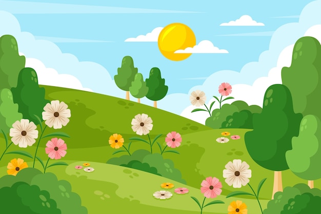 Flat detailed spring landscape