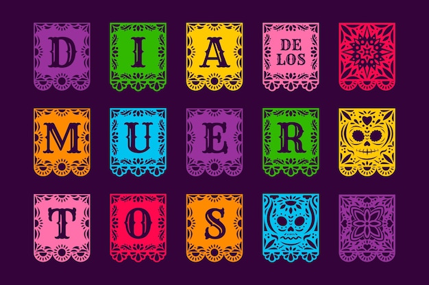 Flat dia de muertos picado papers collection