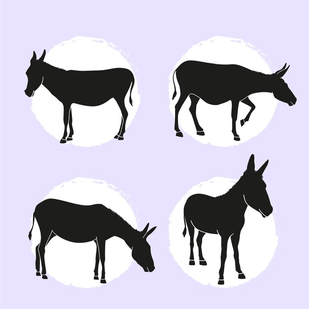 Flat donkey silhouettes collection