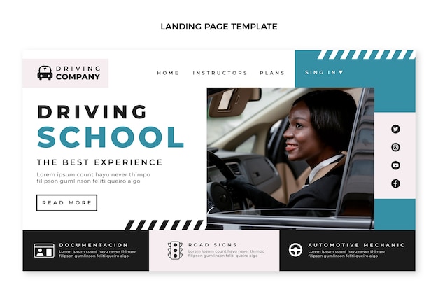 Free Vector flat driving school landing page template