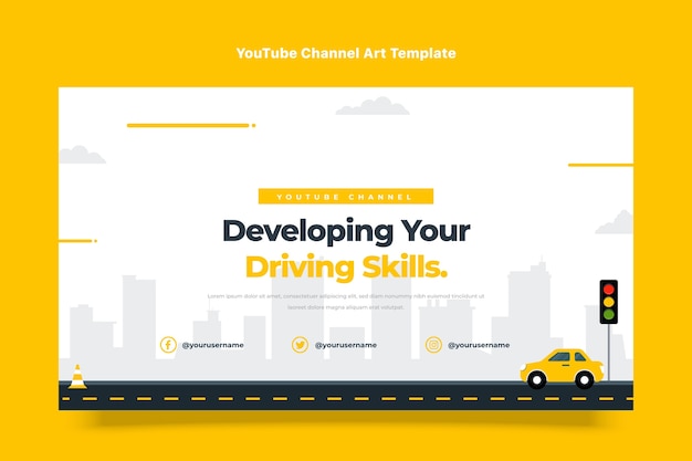 Free Vector flat driving school youtube channel art