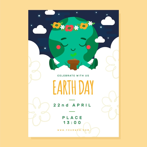 Flat earth day vertical poster template