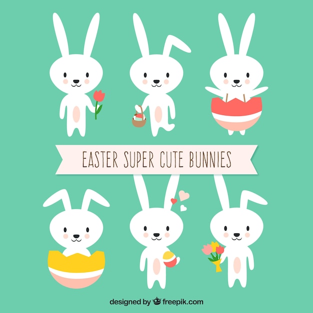 Free vector flat easter bunnies collection