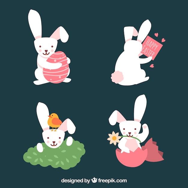 Free vector flat easter bunnies collection