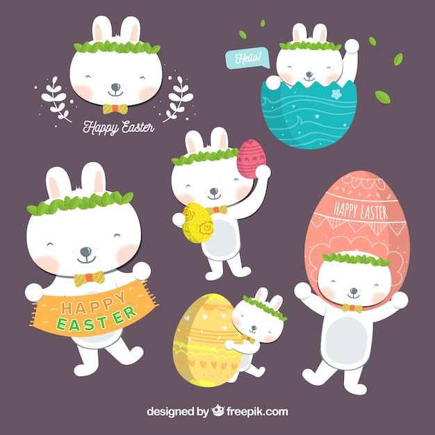 Free vector flat easter bunny collection