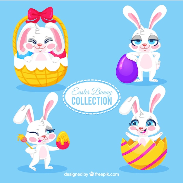 Free vector flat easter bunny collection