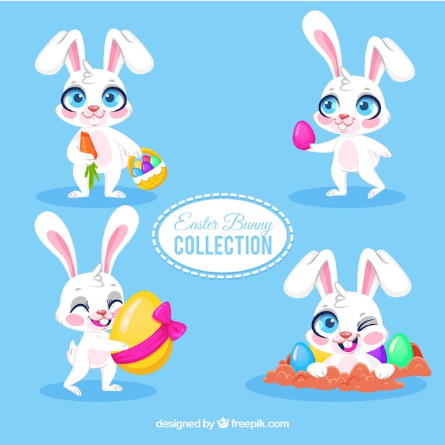 Free vector flat easter bunny collection