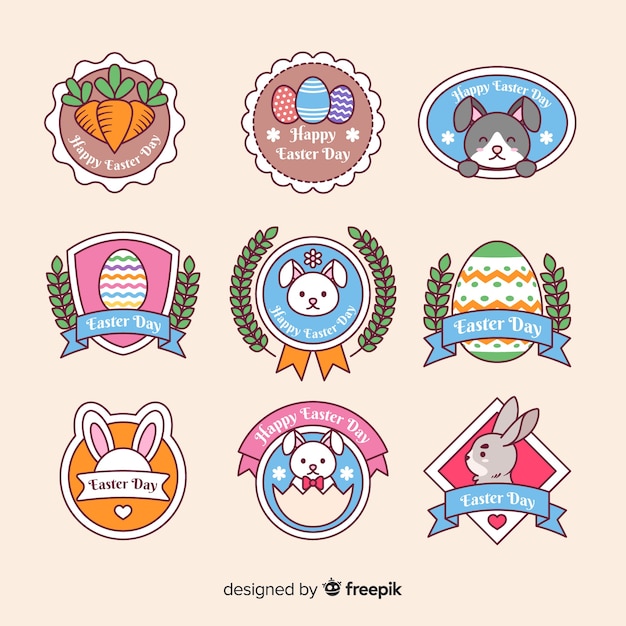 Free Vector flat easter day badge collection