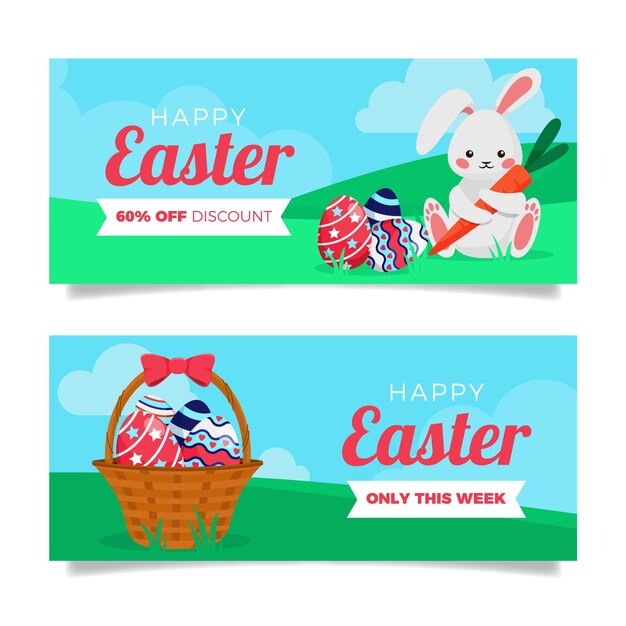 Flat easter sale horizontal banners set