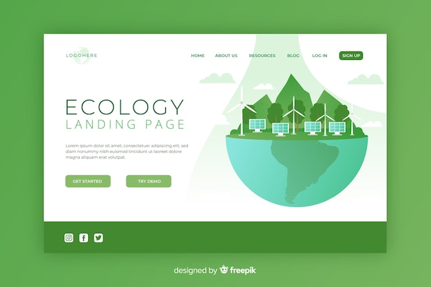 Free vector flat ecology landing page template