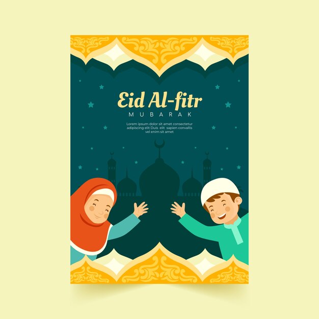 Flat eid al-fitr greeting card template