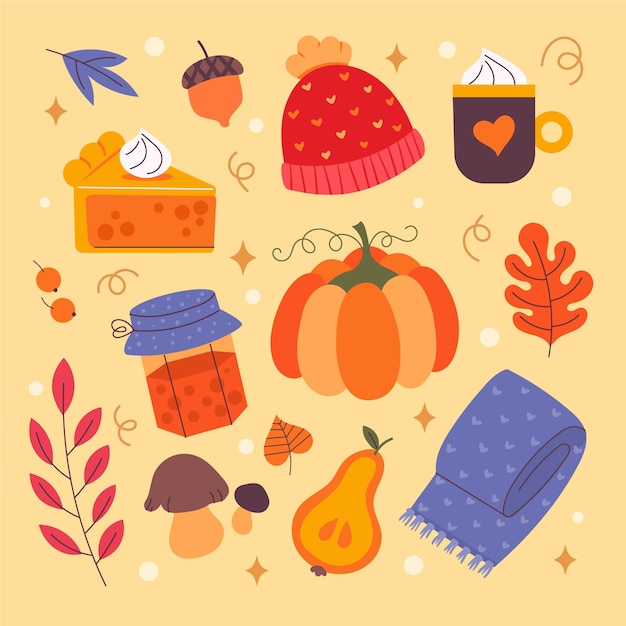 Free vector flat elements collection for autumn season celebration