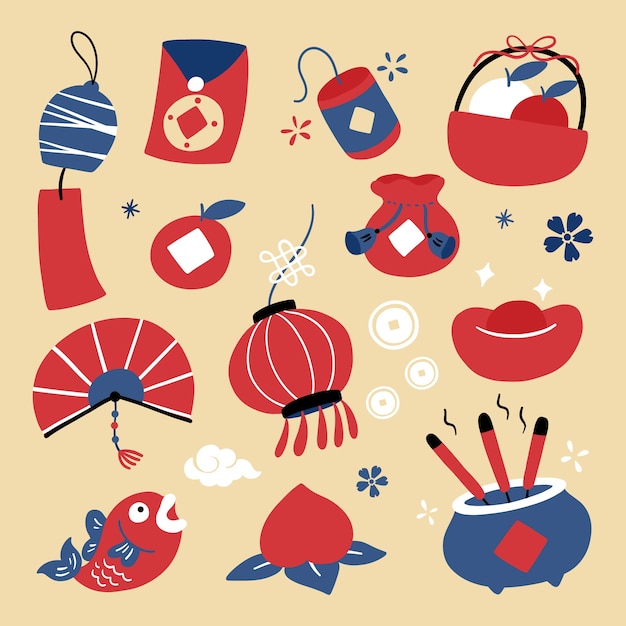 Free Vector flat elements collection for chinese new year celebration