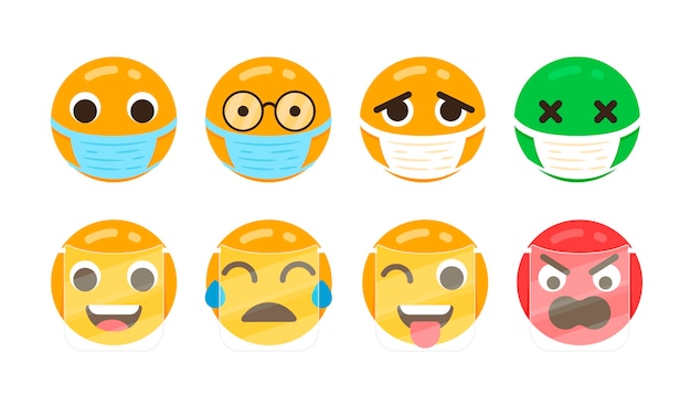 Free Vector flat emoji with face mask set