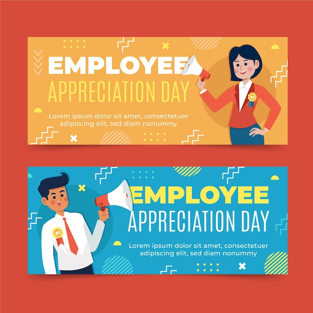 Free Vector flat employee appreciation day horizontal banners set