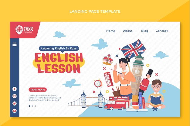 Flat english lessons landing page template