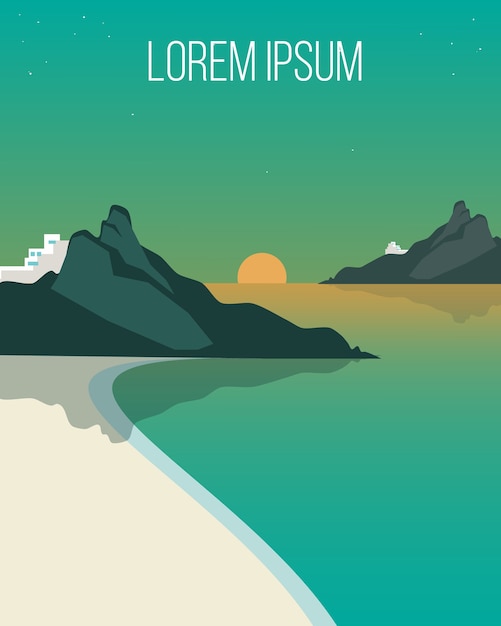 Flat Evening Coast Landscape Template