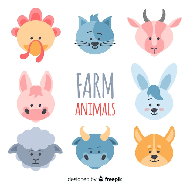 Free Vector flat farm animal collection