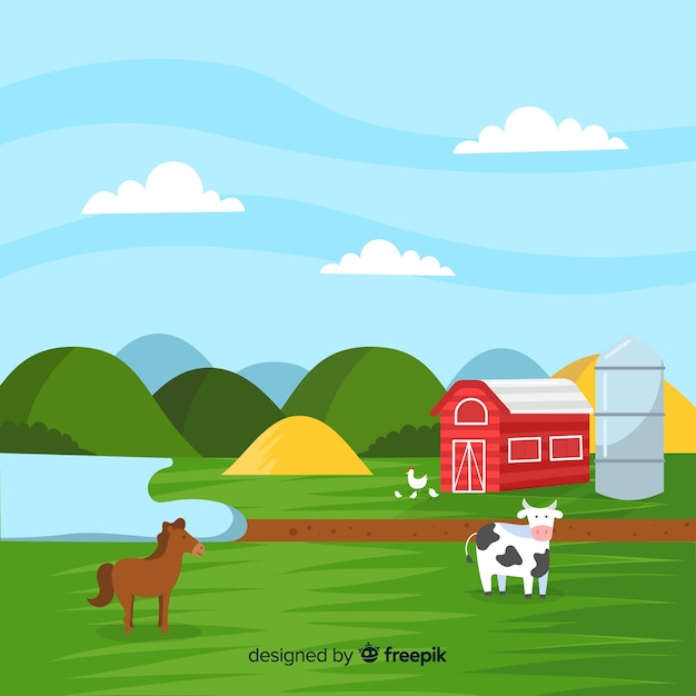 Free Vector flat farm landscape