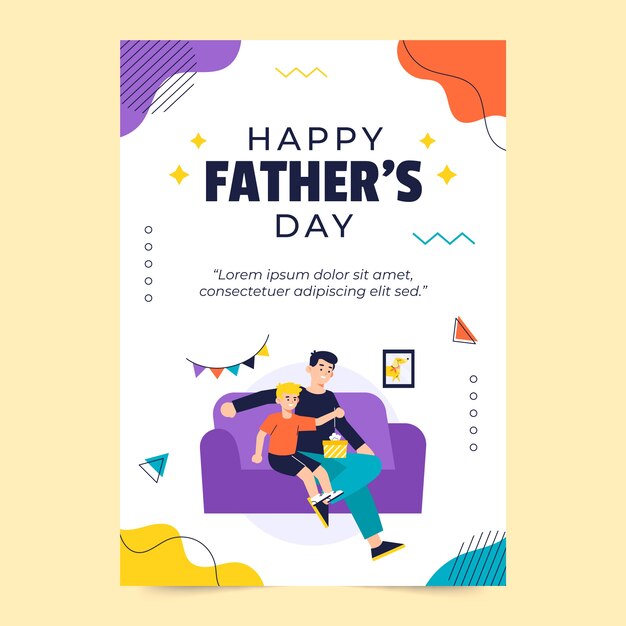 Flat father's day greeting card template