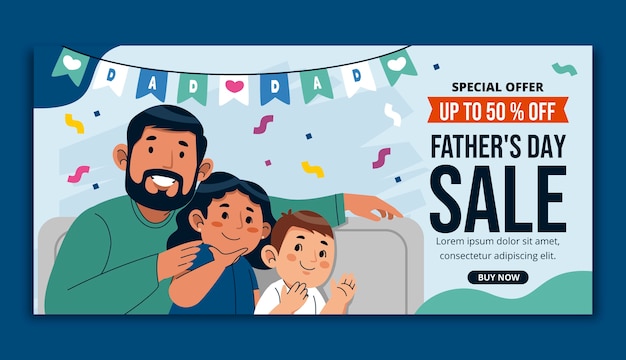 Flat father's day sale horizontal banner template