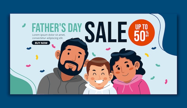 Flat father's day sale horizontal banner template